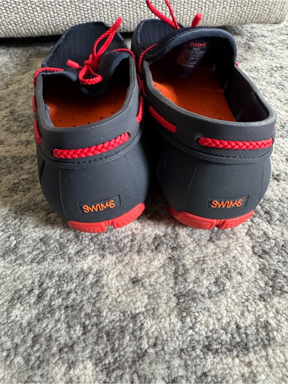 Men’s Swims Navy Mesh Boat Shoes with Red Laces and Orange Insoles
